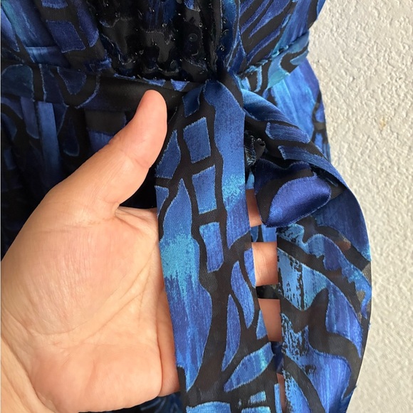 Alex Evenings Silk Blend Blue & Black Beaded Halter Mini Dress 8 - Picture 11 of 16